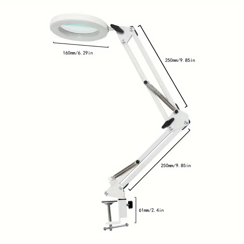 1pc 5x magnifying dimmable multifunctional desk lamp clip on swing arm foldable led desk lamp handmade embroidery beauty manicure repair welding work details 3