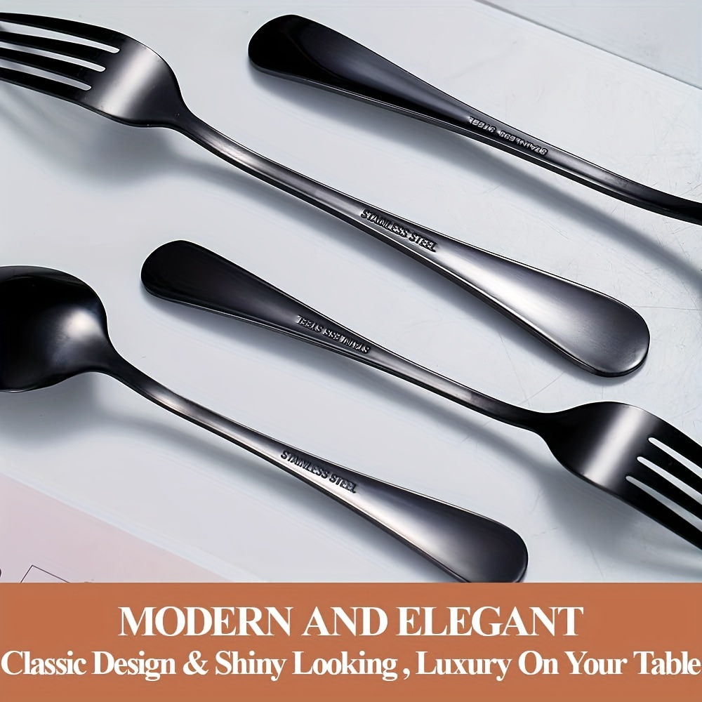 Black Silverware Set Elegant Flatware Set For 4 With Steak - Temu