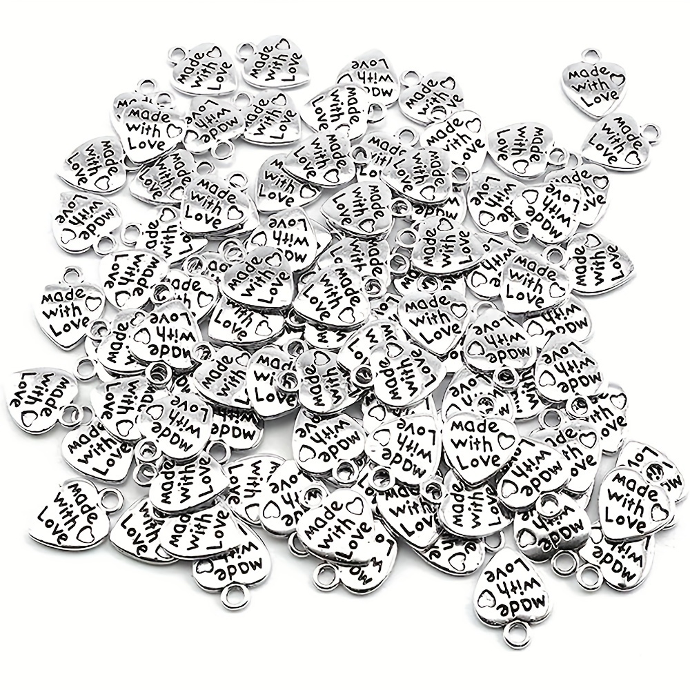 

100pcs Mini Metal Bead Shaped "made With Love" Pendants, Suitable For Diy Craft Keychains, Necklaces, Pendants, Bracelets, Earrings, Jewelry Making Accessories (ancient Silvery)