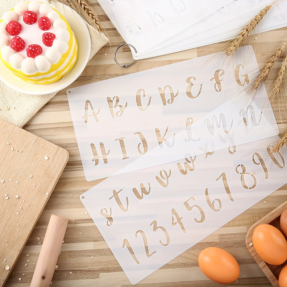 4 Inch Alphabet Letter Stencils for Painting - 70 Pack Letter and Number  Stencil Templates with Signs for Painting on Wood, Reusable Cursive Letters