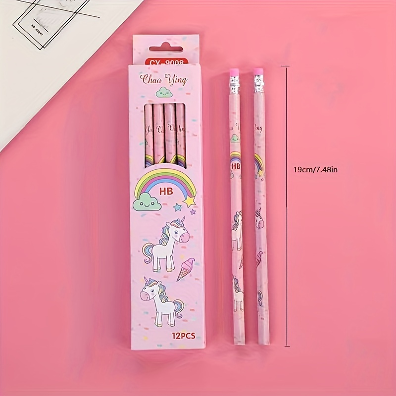 Unicorn Pencil Case Stationary Set Girls Unicorn Gift Set for Kids Eraser  Color Pen Pencils School Supplies in Pink Purple and Teal (Pink)