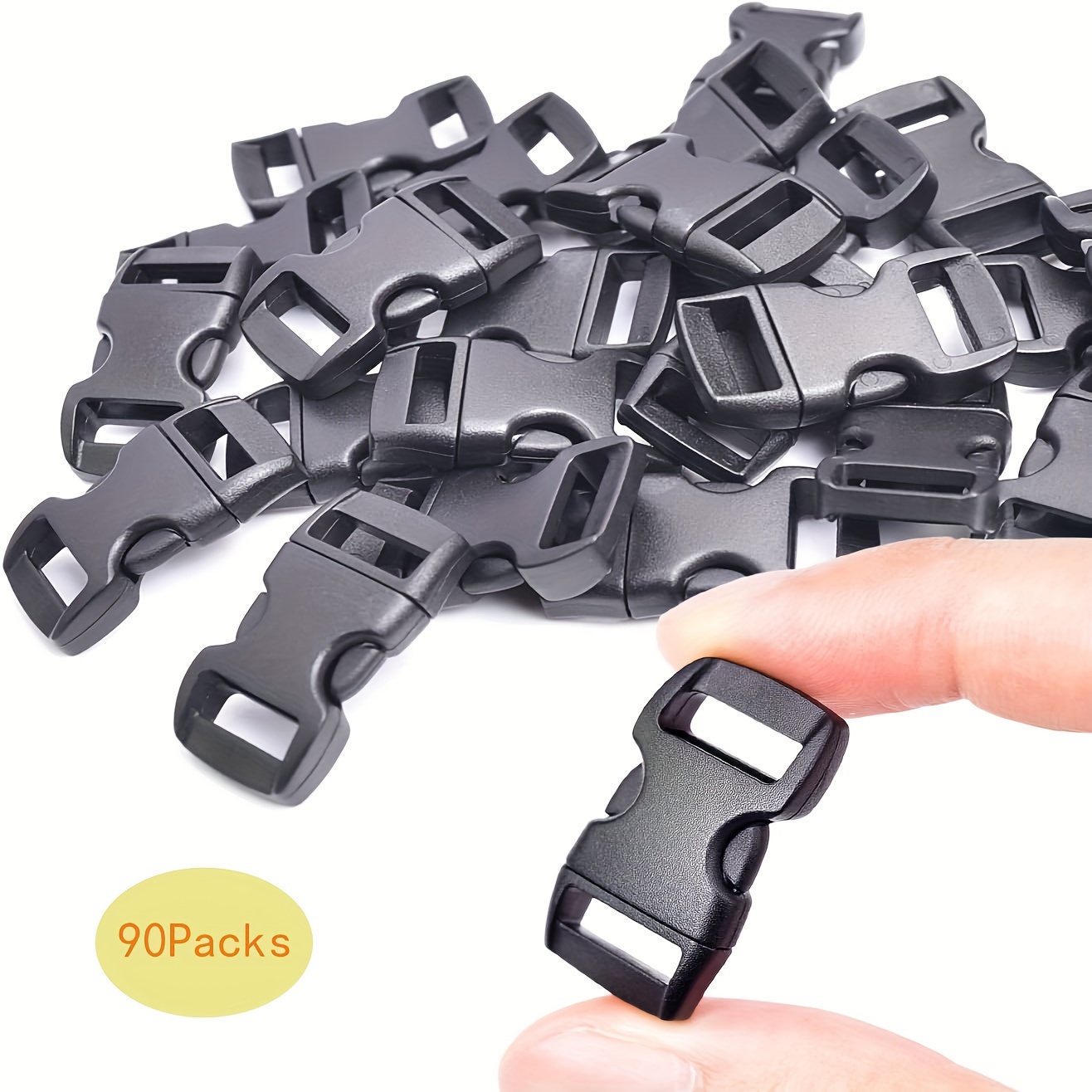 Plastic Black Curved Side Release Buckle w/Lock, 100pcs
