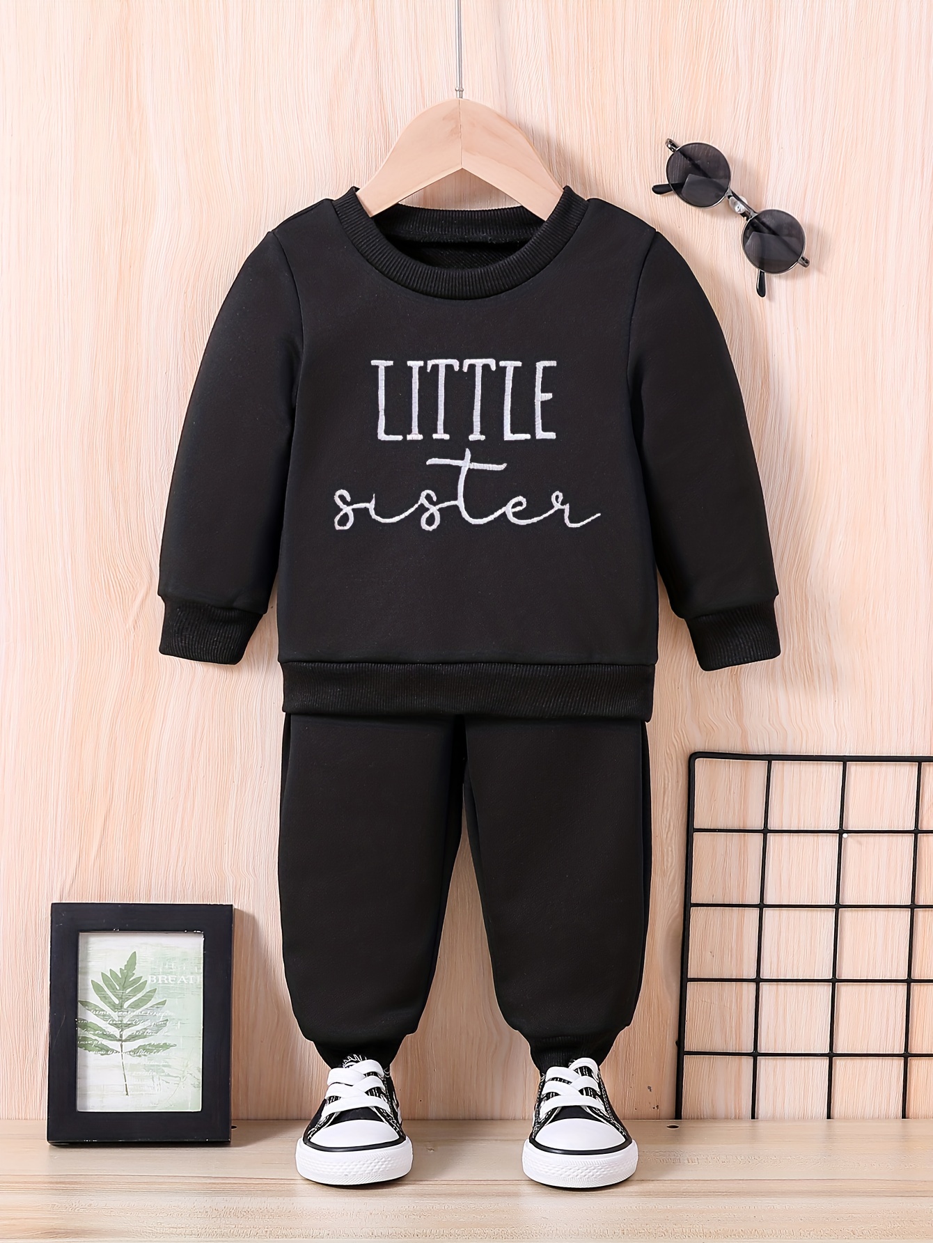 Girl's Little Sister Print Outfit Sweatshirt Sweatpants Set - Temu