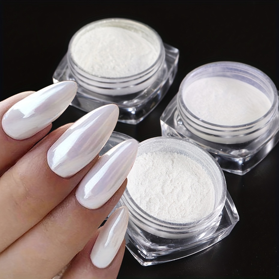 White Pearl Nail Chrome Powder Pearlescent White Nail Art - Temu