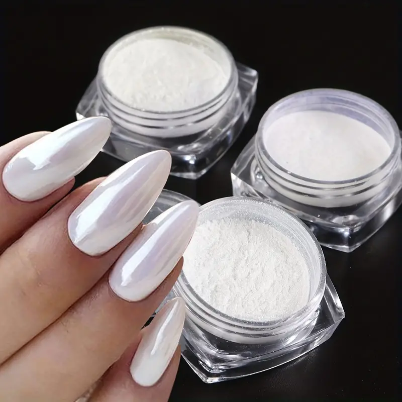Pearl White Mirror Nail Powder Set Holographic Glitter - Temu