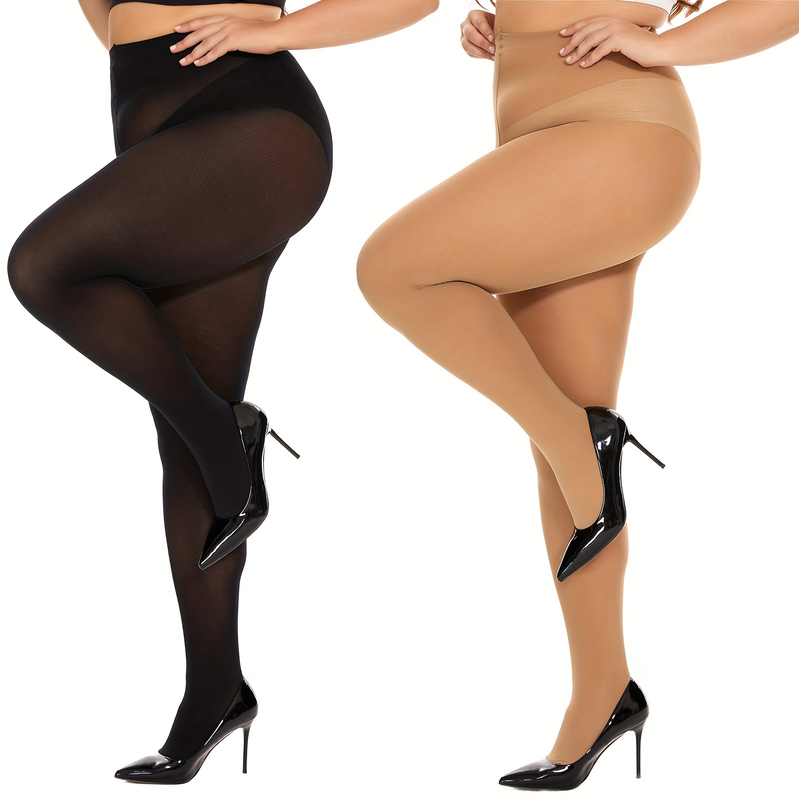 Plus Size Solid Semi Sheer High Waist Stockings Women's Plus - Temu