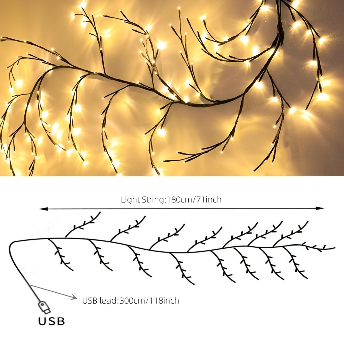 1pc vine light for room home decoration usb plug bendable branch lights 1 8m 5 9ft 96 led tree lights for holiday christmas party yard decor details 8