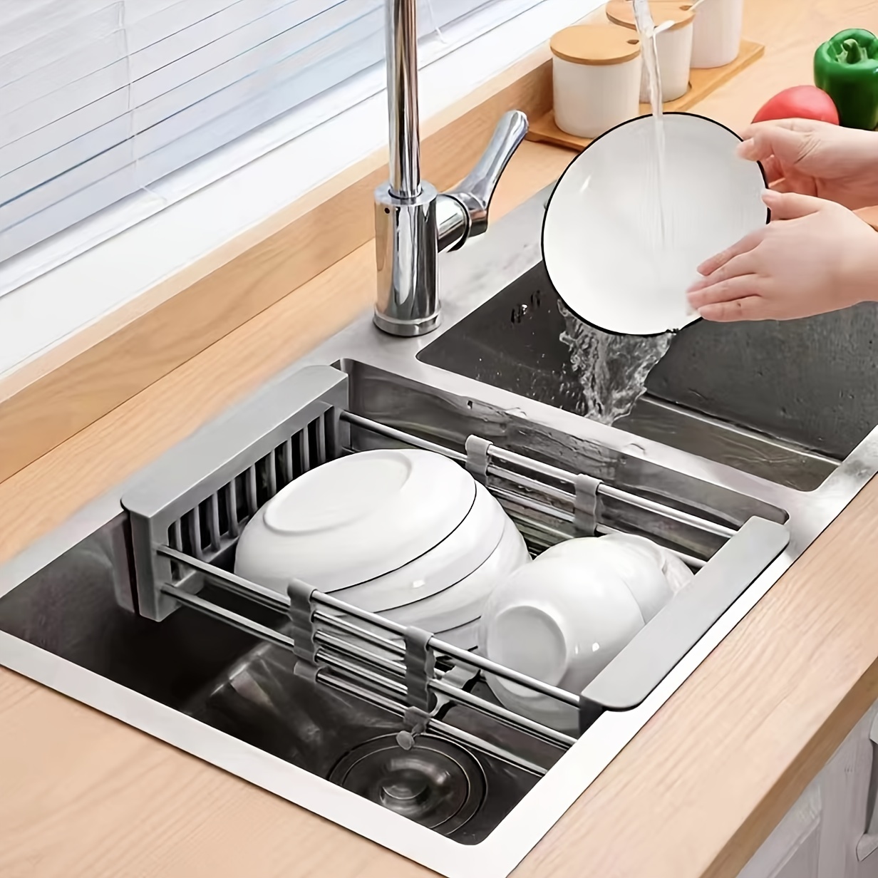 1pc Kitchen Drain Rack, Stainless Steel Retractable Sink Rack Shelf,  Household Tableware Bowl Dish Chopsticks Storage Rack