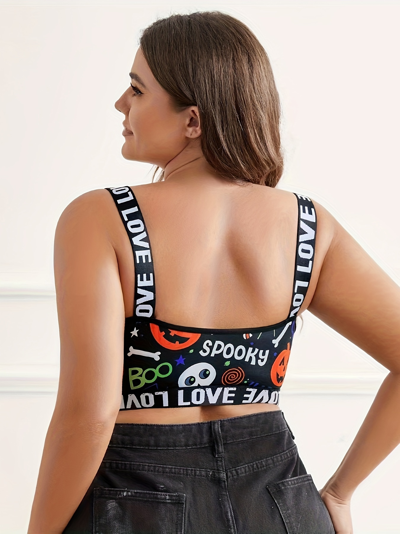 Plus Size Halloween Sports Bra Women's Plus Pumpkin Print - Temu Australia