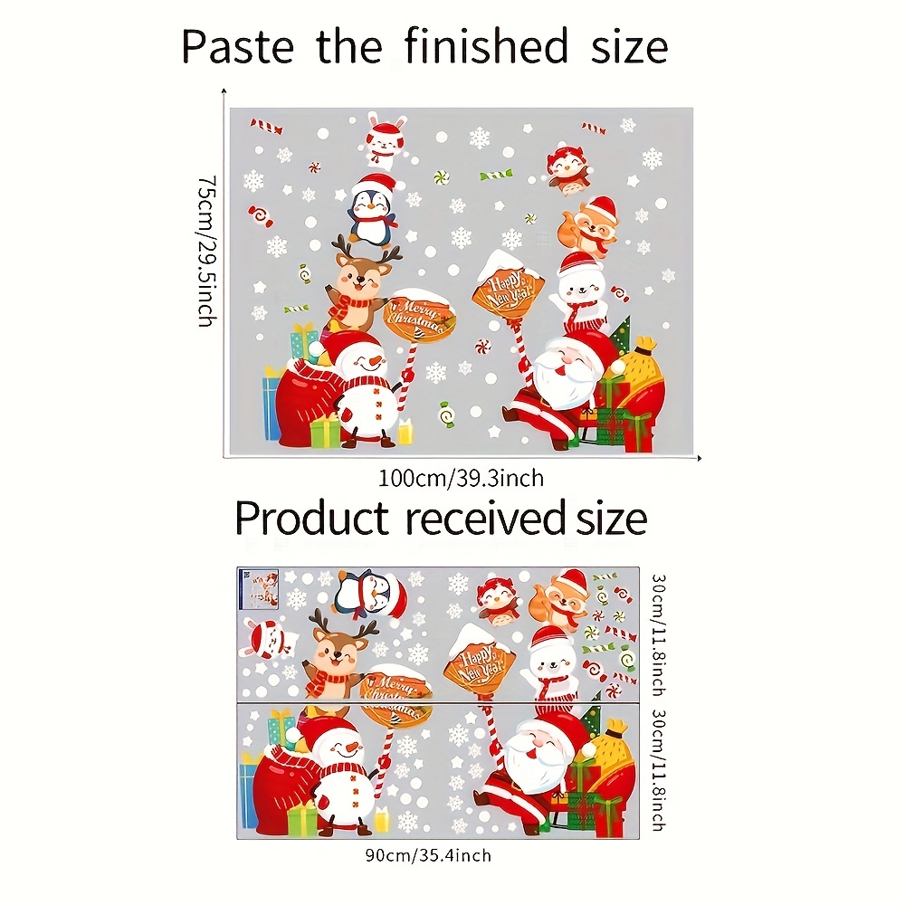 Image of 2pcs/set, Christmas Cartoon Window Stickers, Santa Claus Animals, Removable Waterproof Vinyl Stickers, For School Classroom Office Living Room Shop Decoration Window Home Decor, 11.81*35.43in