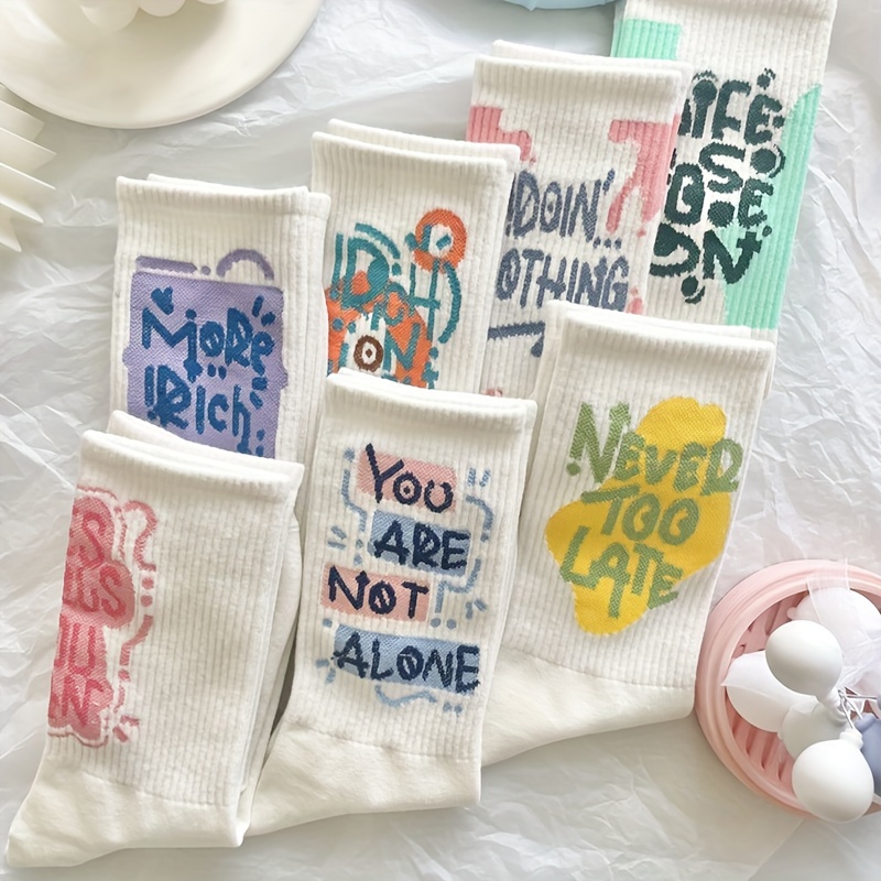 7 Pairs Pack Women's Autumn Versatile High Aesthetic White Letter Mid-calf Socks