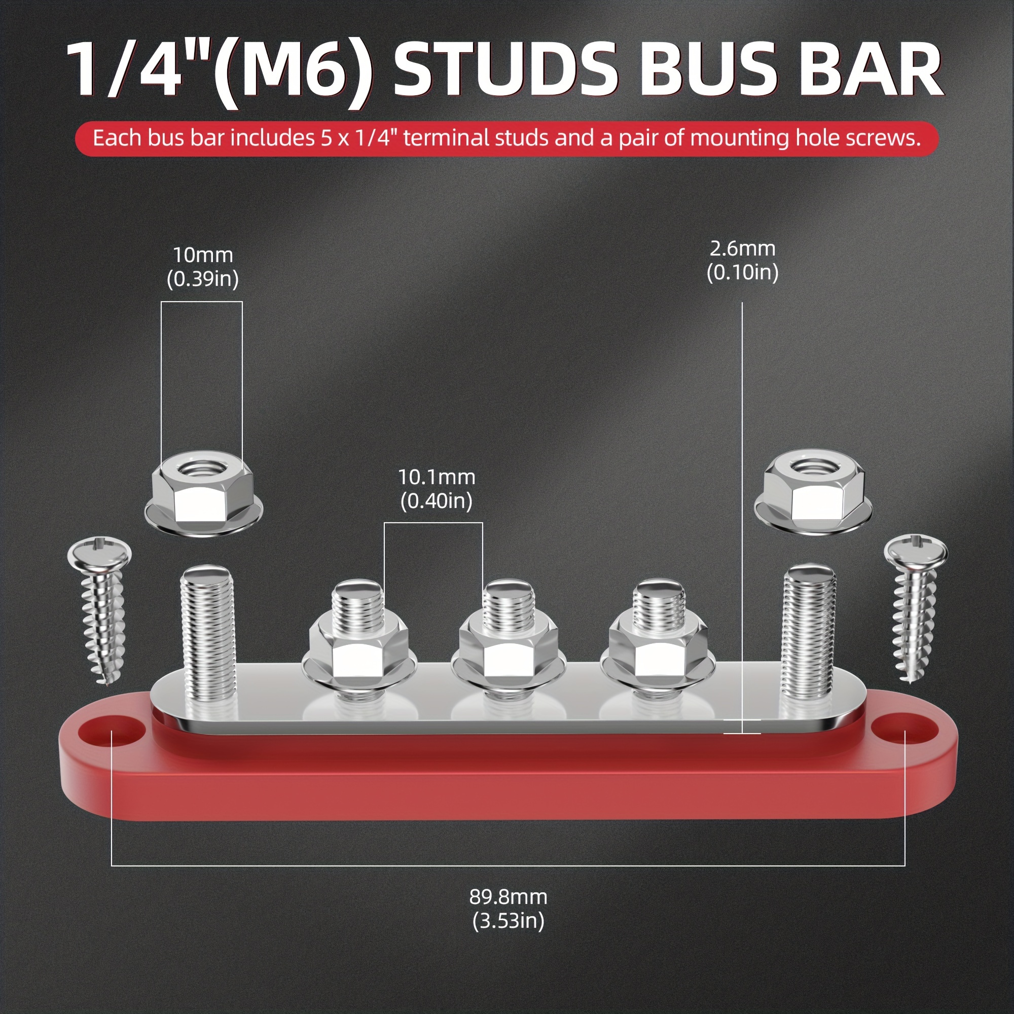5 X 1/4 Studs Bus Bar Terminal Block Max 150A 48V DC 300V AC Positive &  Negative Power Distribution Block With Cover For Automotive Car Marine
