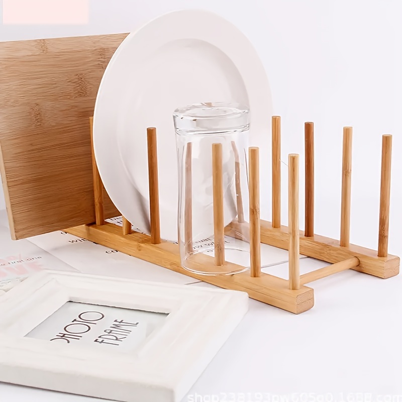 Bamboo Kitchen Organizer Plate Bowl Cup Pot Lid Cutting Board Drain Rack