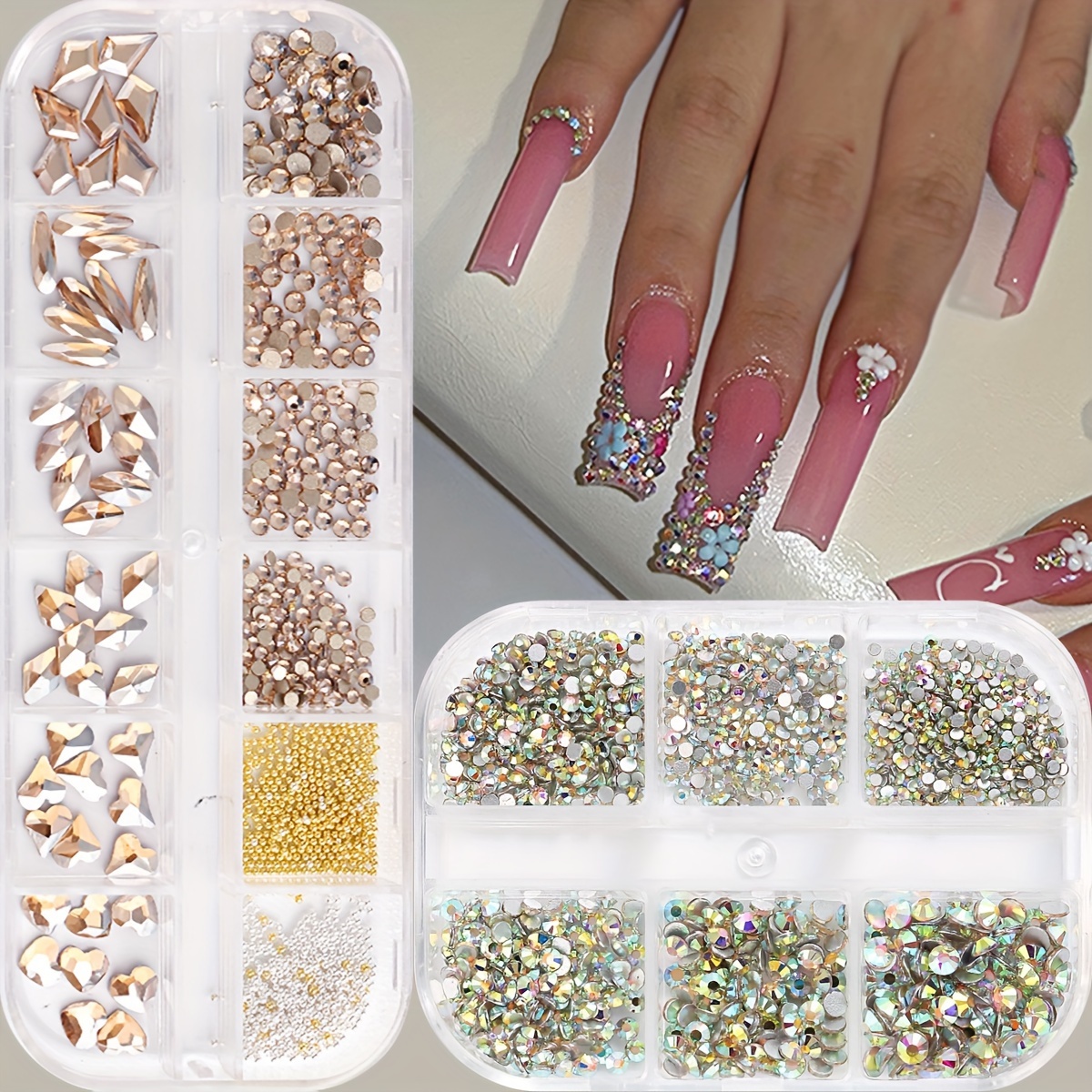 1440pcs SS3-SS50 White Rhinestones Gems Glitter Diamonds Nail Art  Decoration DIY