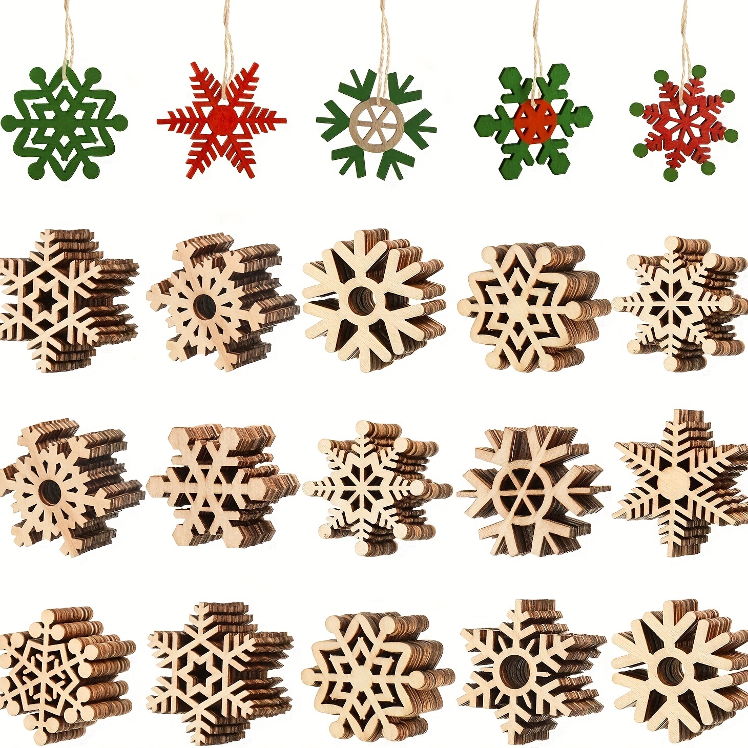 Mixed Wooden Crafts White Snow Flakes Christmas Series - Temu