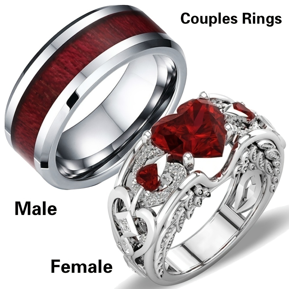 Romantic Couple Ring Engagement Jewelry Wedding Heart Ring Stainless Steel