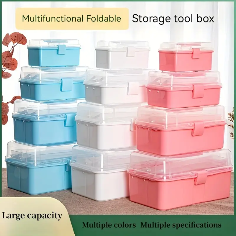 Three-layer Portable Storage Box, Folding Extra Large Toolbox