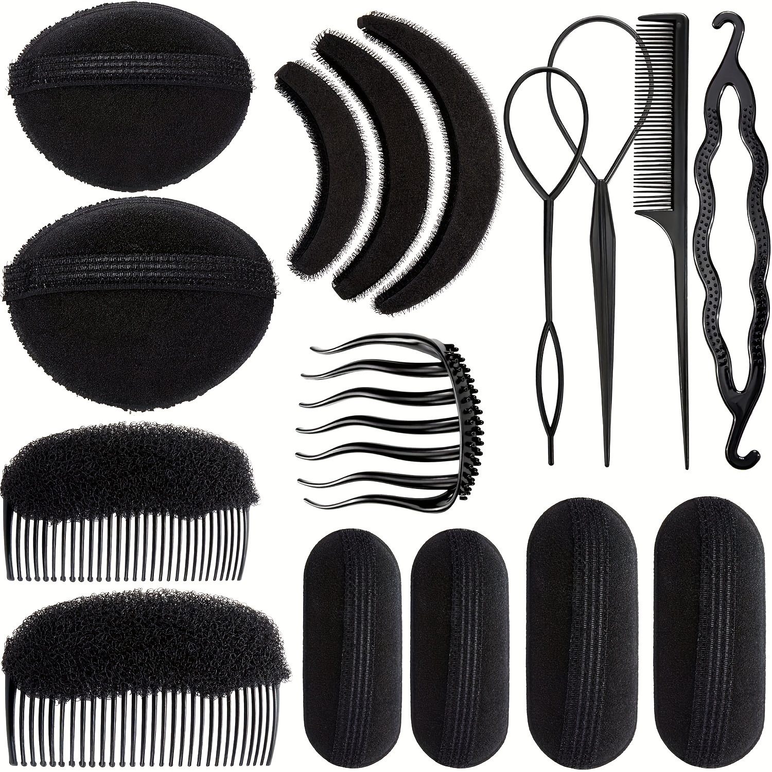 

16 Pcs Hair Sponge Bump Up Volume Inserts Tool Simple Hair Braid Tools Hair Bases Hair Bump Up Combs Clips Hair Styling Tools Sponge Hair Accessories For Women Hair Styling