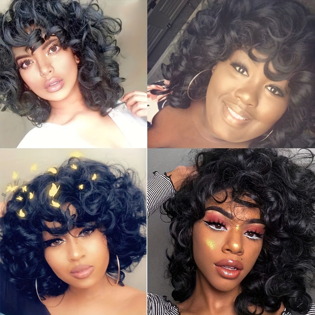 Synthetic Afro Wigs Bouncy Curly Fringe Short Temu