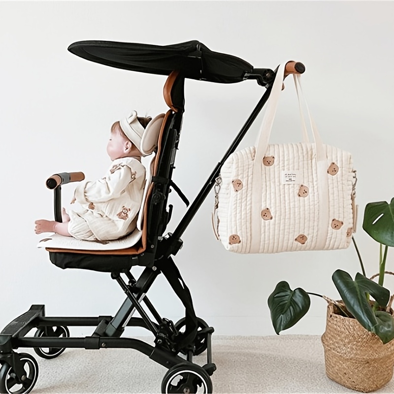 Bear Embroidered Baby Stroller Hanging Diaper Bag
