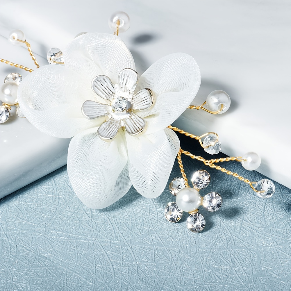 Fabric Flower Rhinestone Shoe Buckles for Women