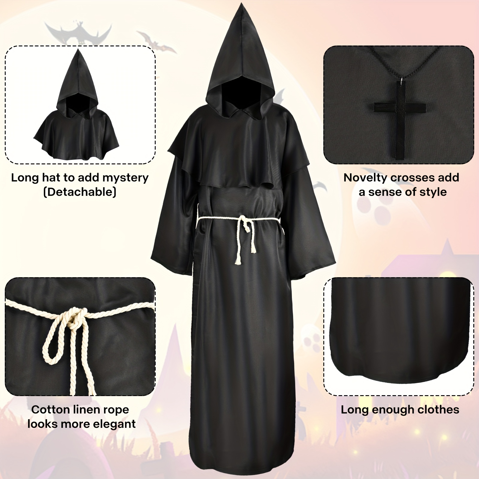 Halloween Monk Costume Pastor Robe Medieval Renaissance Robe