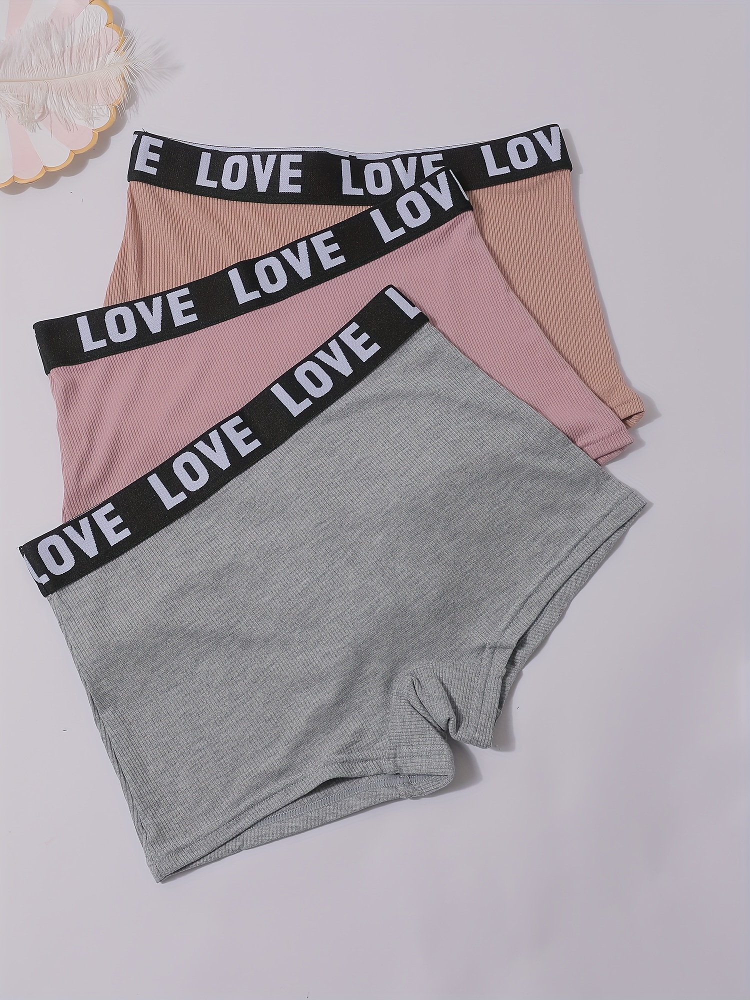 Letter Tape Ribbed Boyshort Panties Comfy Breathable - Temu