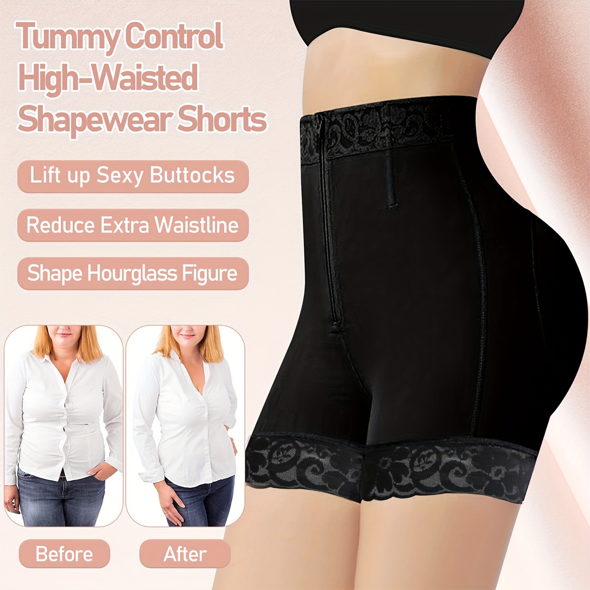 Lace Zipper Butt Lifting Pants Body Shaper Daily Sports Use - Temu