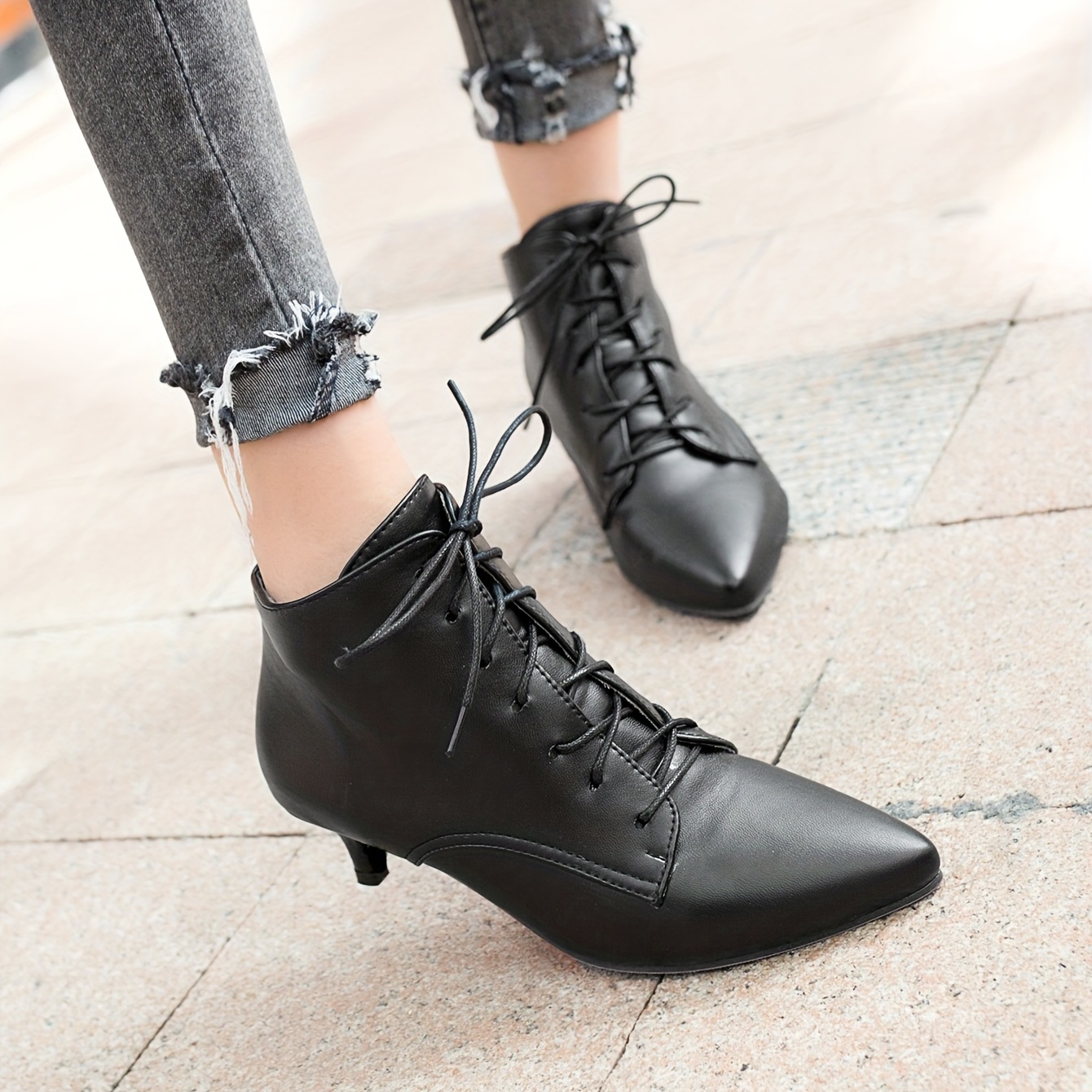 Lace up kitten hot sale heel ankle boots