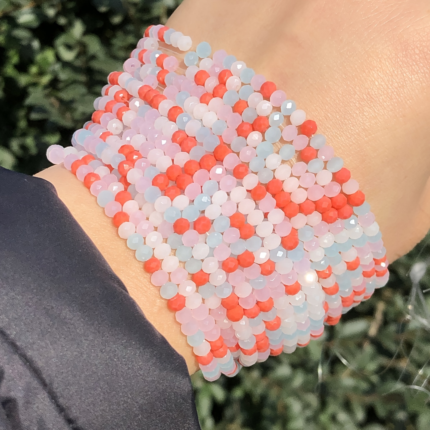 Lot De 120 Perles En Verre Vintage - Blanc Et Orange - Forme Rectangle - Inde