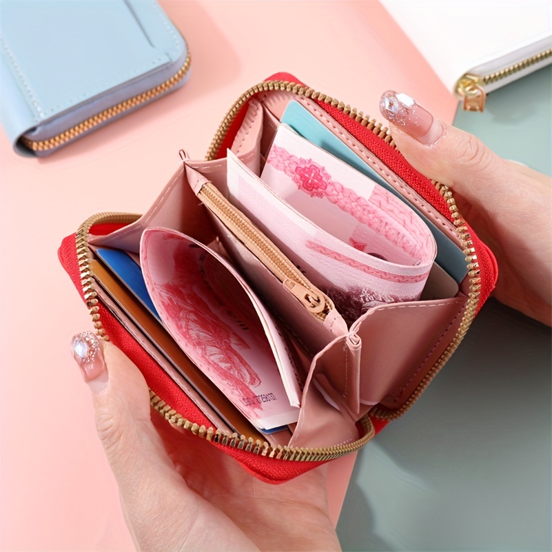 Mini Minimalist Credit Car Case, Zipper Around Coin Purse, Clutch Faux  Leather Wallet - Temu Japan