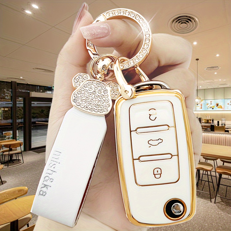 Key Fob Cover With Bear Rhinestone Diamond Keychain tpu Key - Temu