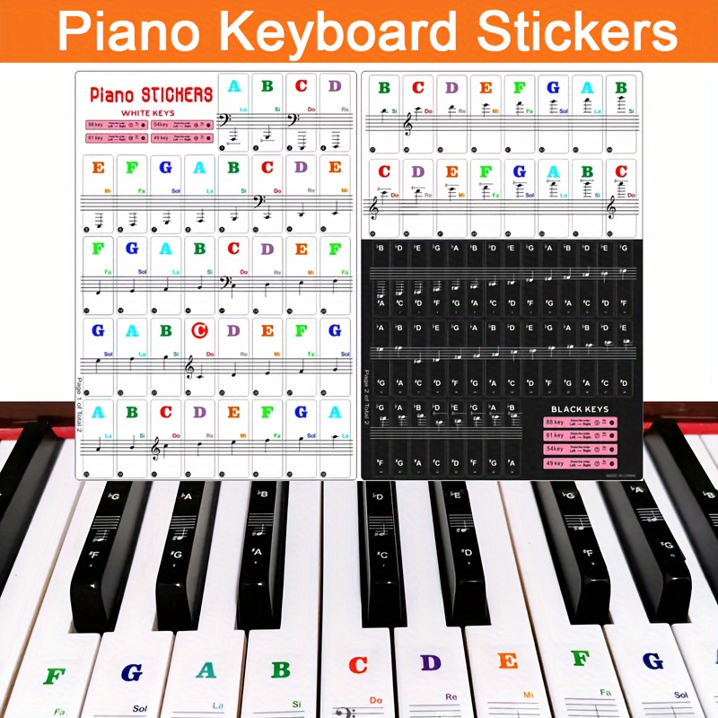 Piano Keyboard Stickers for 37/49/54/61/88 White and Black Keys, Colorful  Music Electronic Piano Keyboard Note Stickers for Kids Beginners,  Transparent & Removable 