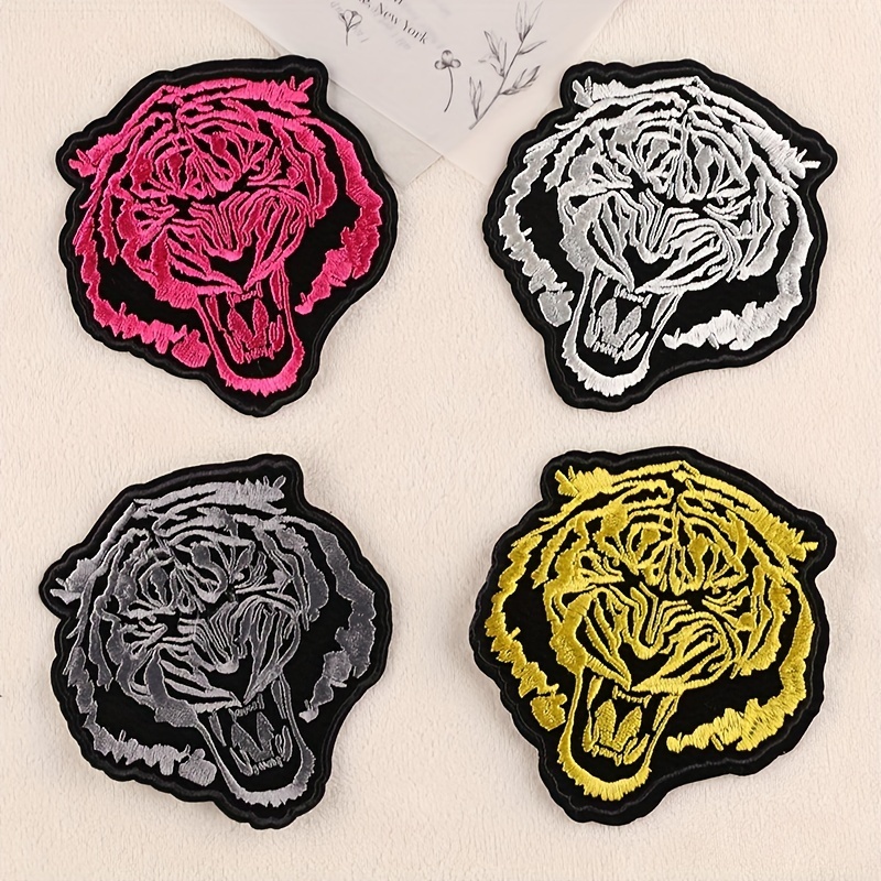 

4pcs Tiger Head Embroidery Badge Label, Clothing Decoration Modified Thin Coat Accessories, Diy Iron-on Model Cloth Stickers