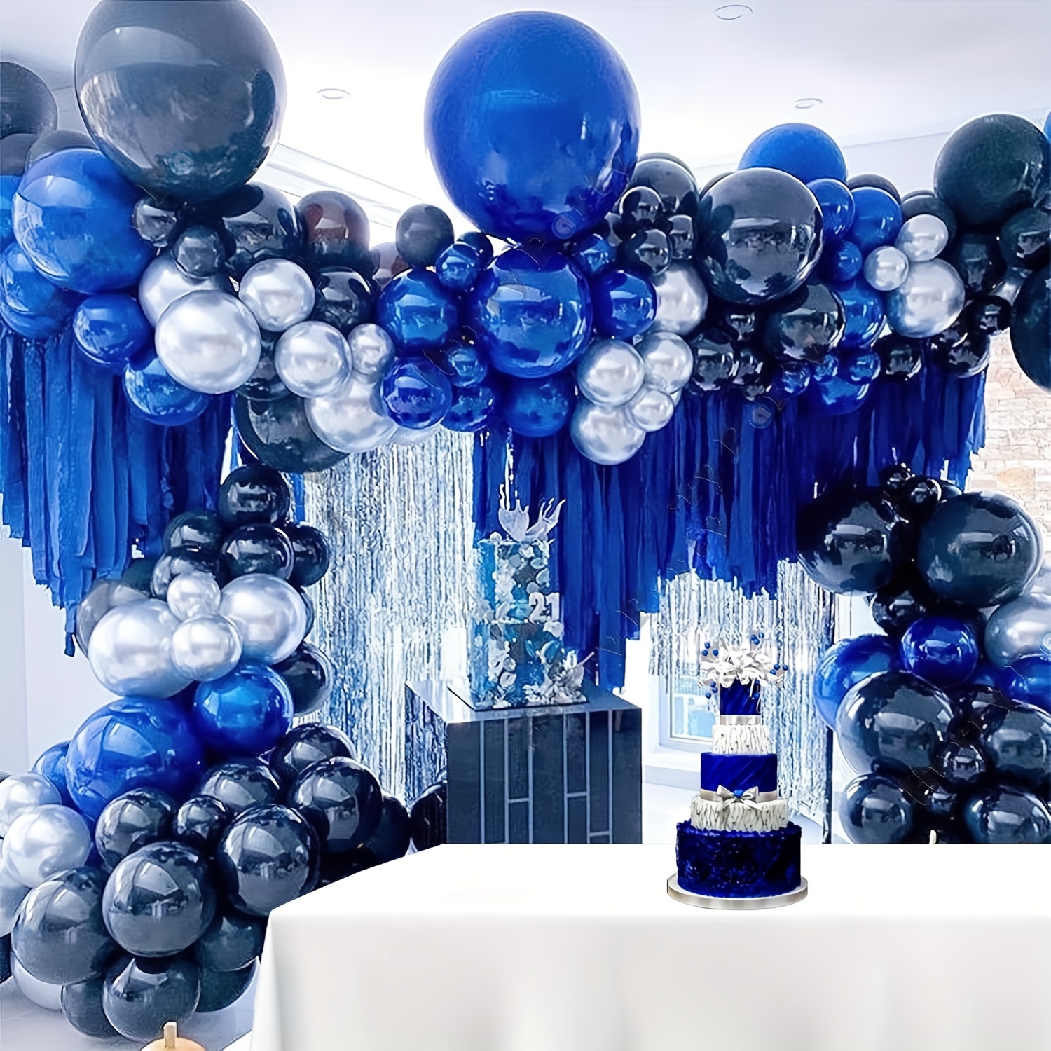 

160pcs Navy New Dark Blue Metal Silvery Balloon Set, Suitable For New Year Background Decoration, Wedding Graduation Stage Decoration, Birthday Party Decoration, Friends Party Scene Decoration