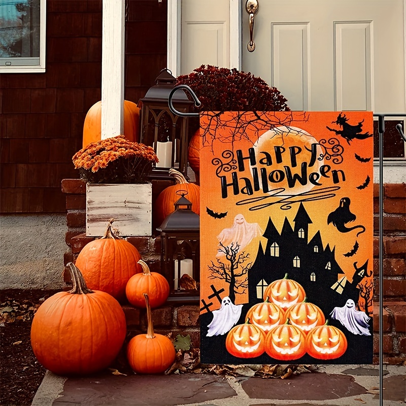 1pc halloween garden flag double sided 12 x 18 yard flag pumpkin castle bat decorative halloween indoor outdoor decorations details 1