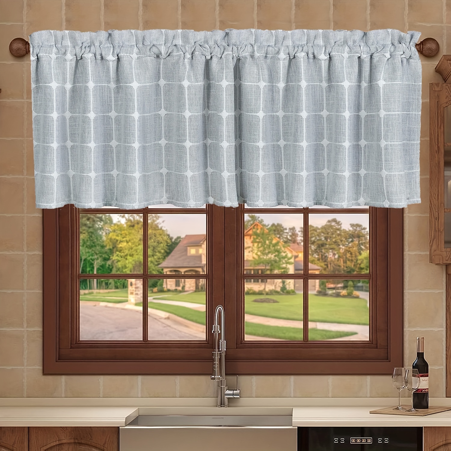 1PC Cortinas de cocina boho imitación lino texturizado moderno cortina de  ventana corta de granja cortinas de café de país semi-transparente beige/gri