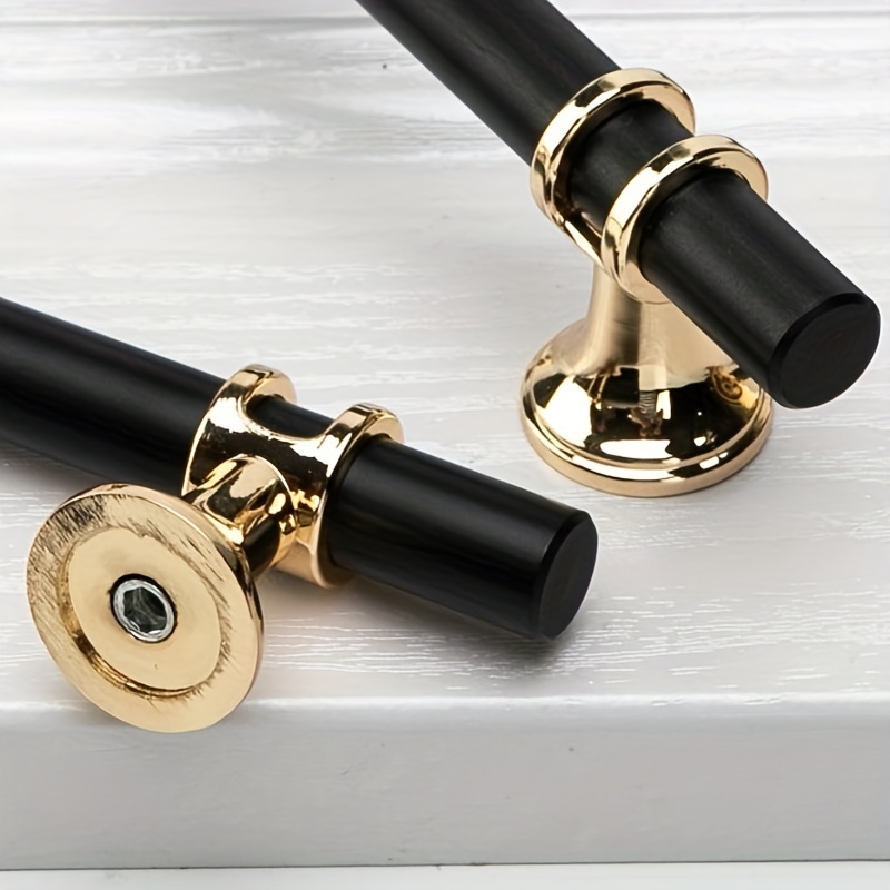  DKD SHOP Tiradores de madera para muebles de bronce en tiradores  de gabinete y modernos cajones de puertas de cocina de color negro,  perillas ajustables de oro 5.039 in 6.299 in (