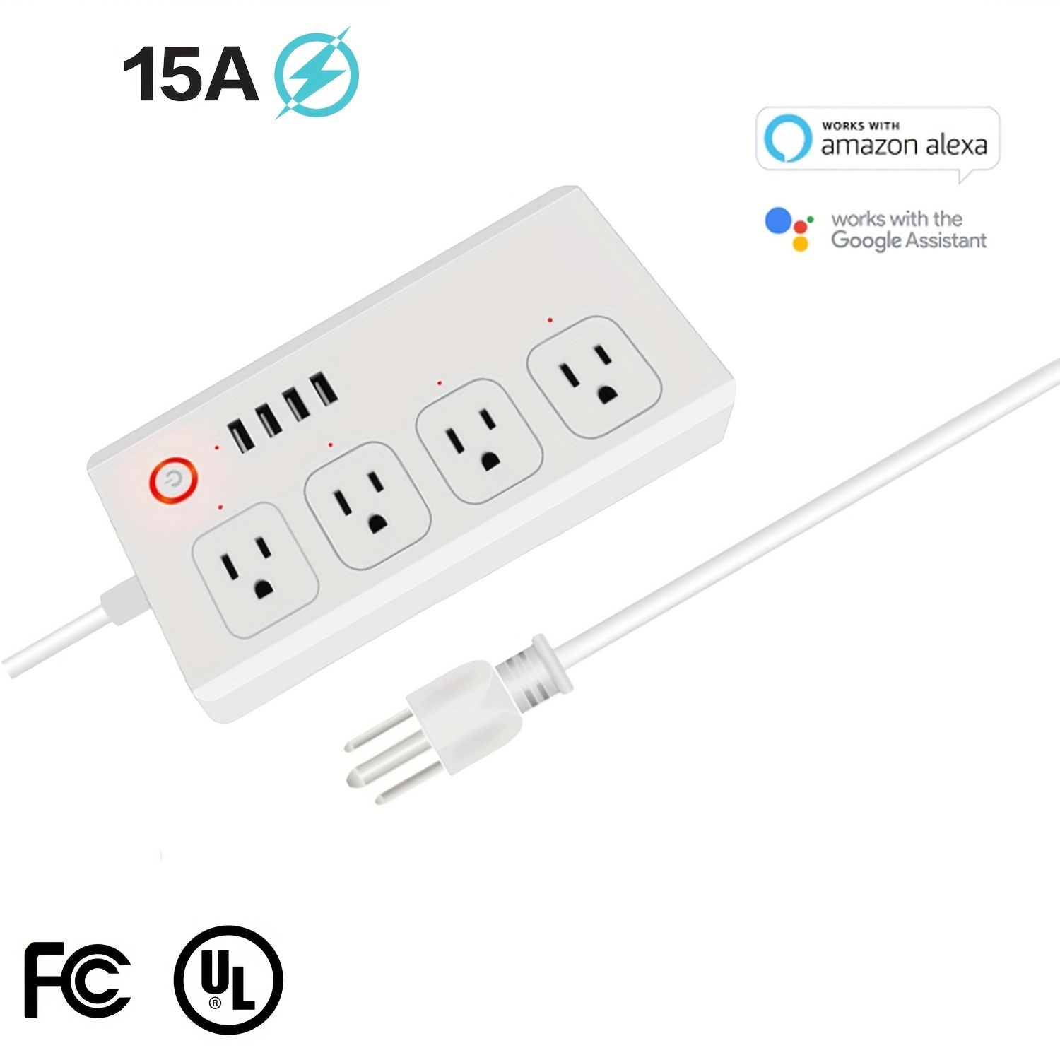 Smart Power Strip WiFi Plug: 4 AC Outlets, 4 USB Ports, Remote Control Timing, Compatible With Alexa, Google Home & IFTTT - Surge Protector White