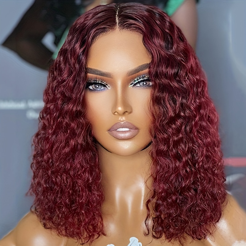 Burgundy Short Curly Bob Human Hair Wigs Women 180 Density Temu