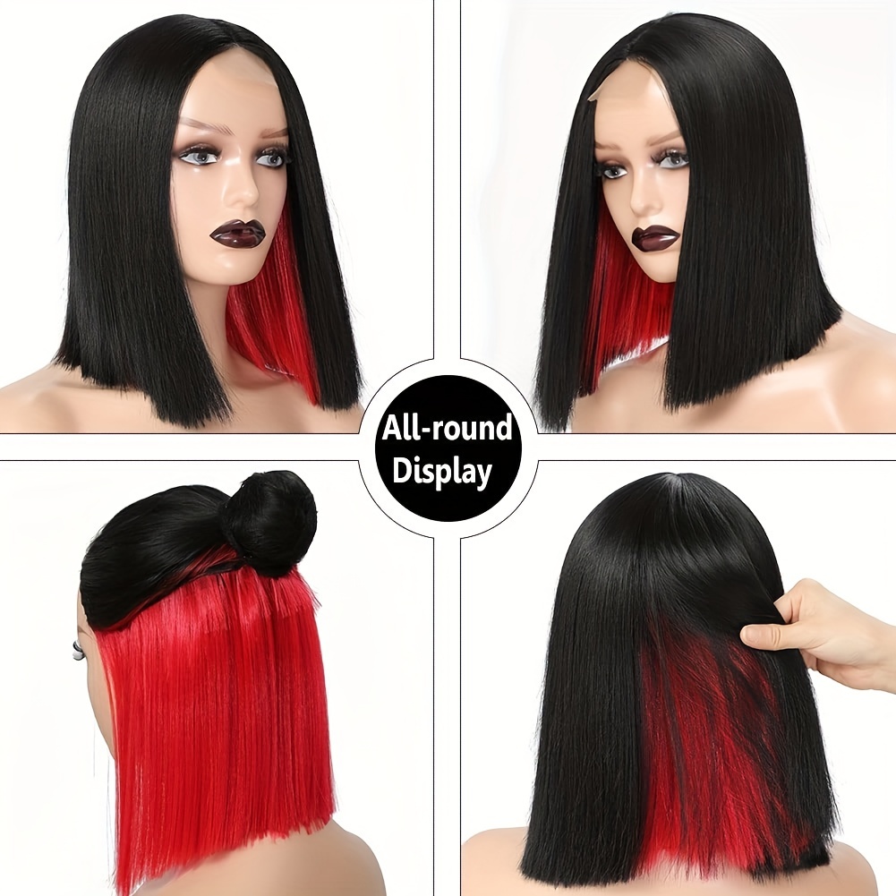 Synthetic Hair Straight Bob Wig Shoulder Length Black Red - Temu Canada