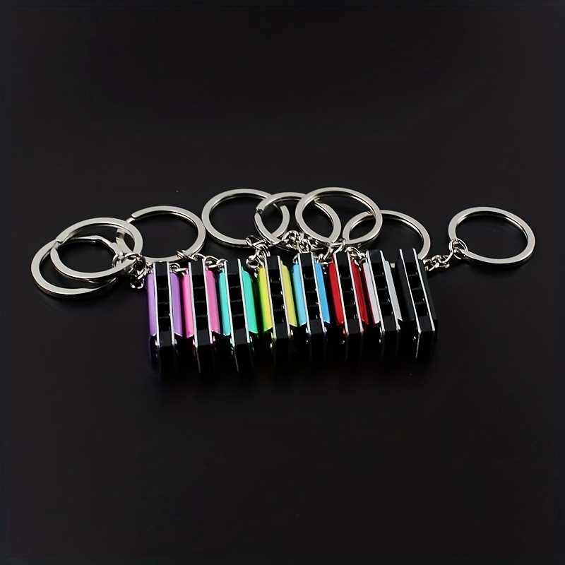Mini Colorful Harmonica Keychain, Metal Key Ring Pendant