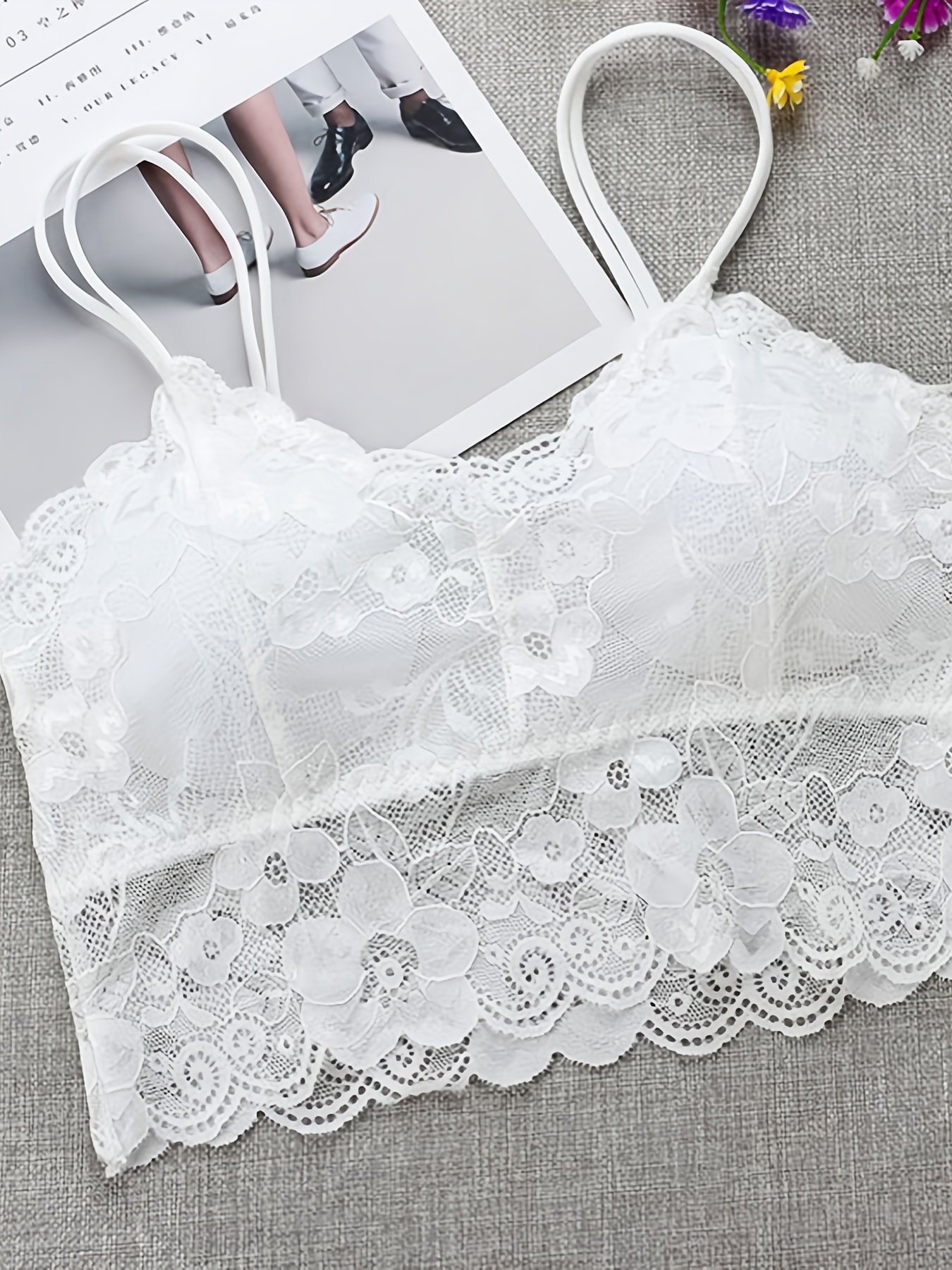 Floral Lace Wireless Lace Padded Bra Bralette Crop Top For Women