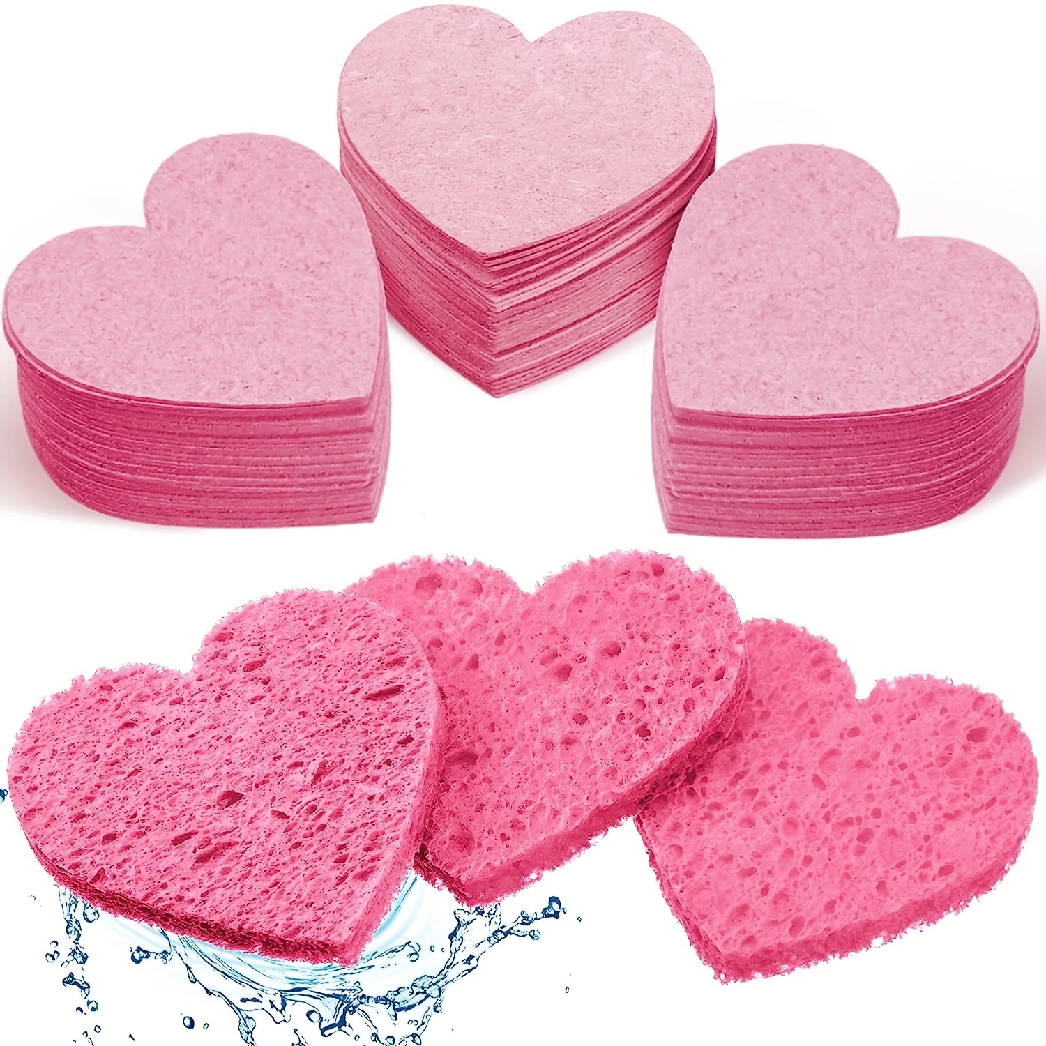 60 Pieces Facial Sponges with Container, Heart Shape Compressed Face Sponge  Natural Sponge Pads for Washing Face Cleansing Exfoliating Esthetician