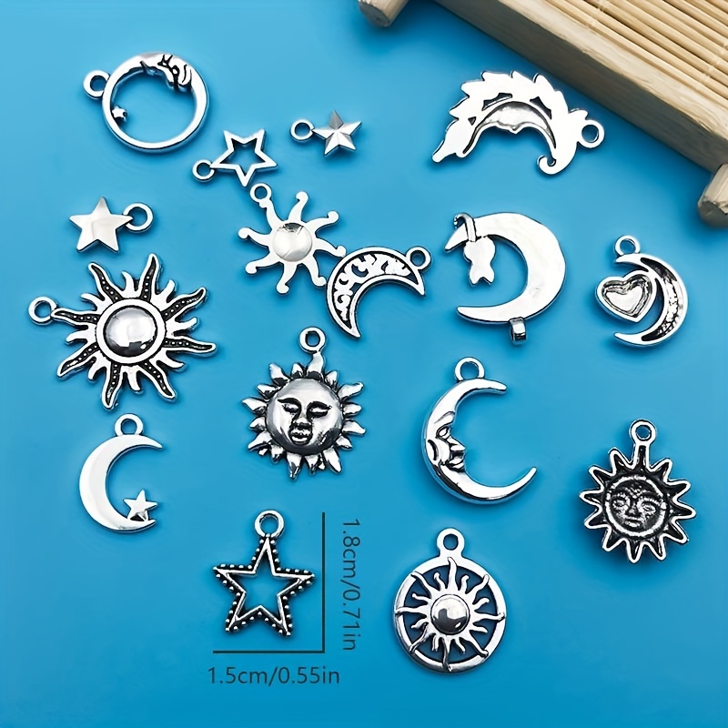 Zinc Alloy Antique Silver Moon Star Shape Charms, DIY Jewelry Making Set