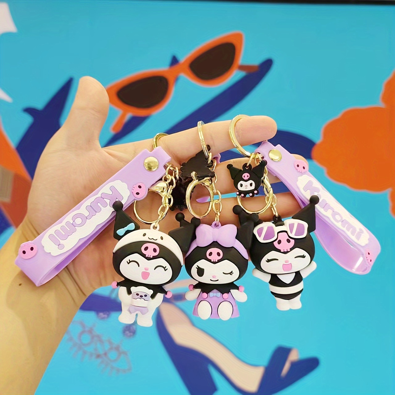 1pc Kuromi Bracelet Wristlet Keychain Cute Silicone Doll Kawaii Anime Animal Bag Charm Phone Lanyard Car Pendant Women Girls Gift,Temu