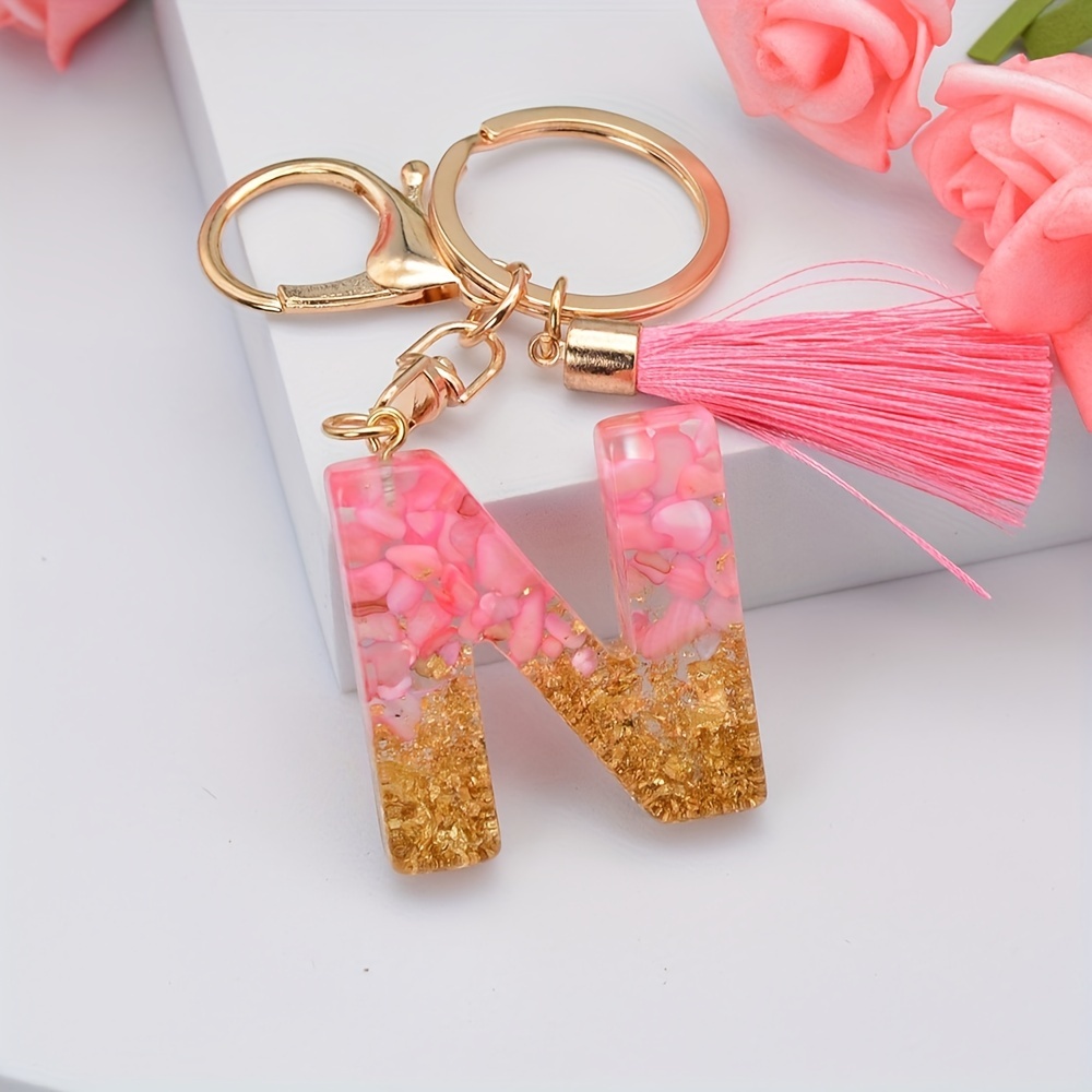 New Acrylic Letter Keychains 26 Glitter English Alphabet Tassels Jewelry  N6n5 Car Ball Bag Keyring Accessories Pendent J1X5