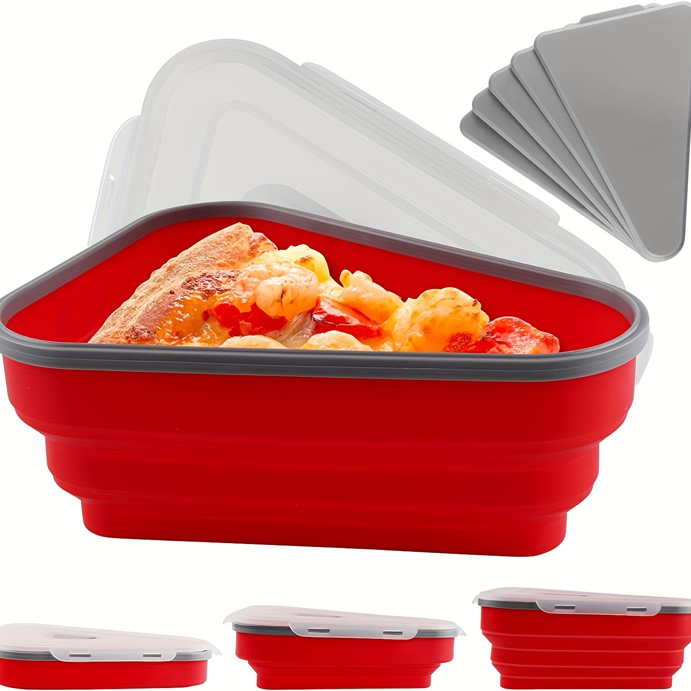 Pizza Slice Storage Leftover Container Expandable Reusable w/ 5