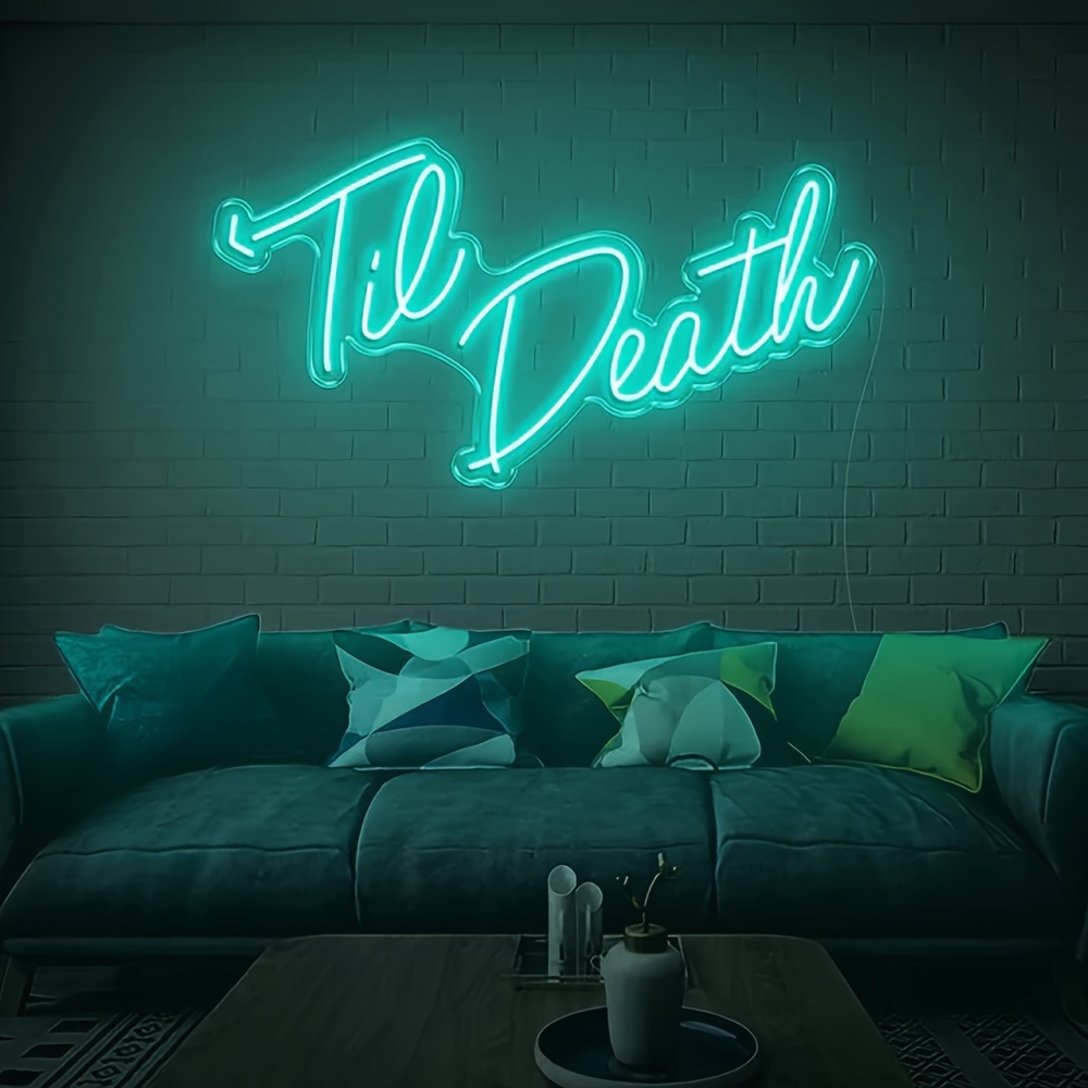  DzizJNC Custom Neon Led Light Til Death Do Us Party Signs Art  Decorative for Shop Pub Store Club Nightclub Game Room Wall Decor (Color :  Green, Size : with 60cm) 