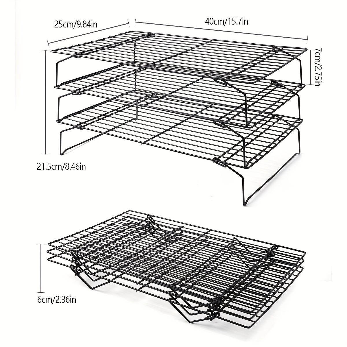 3pcs, Stackable Cooling Rack (15.7''x9.84''x8.46''), 3 Tier Metal Bakery  Cooling Rack, Baking Tools, Kitchen Gadgets, Kitchen Accessories